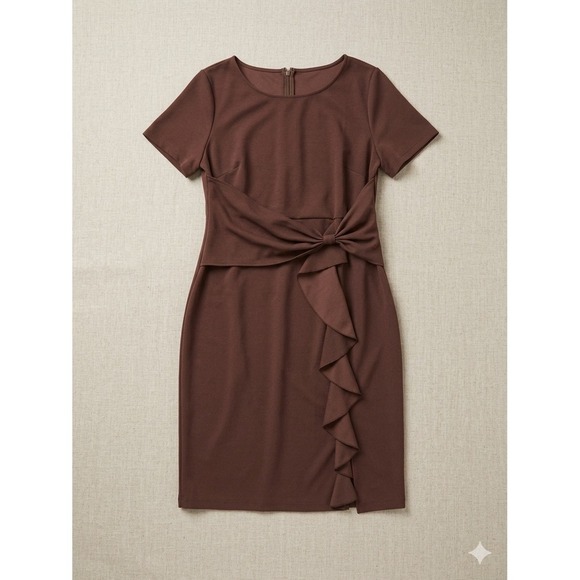 Aisize Dresses & Skirts - Aisize Vintage Redefined NWT 2XL Brown Ruffle Bow Sheath Dress Short Sleeve